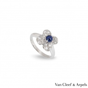 Van Cleef & Arpels White Gold Sapphire & Diamond Trefle Ring